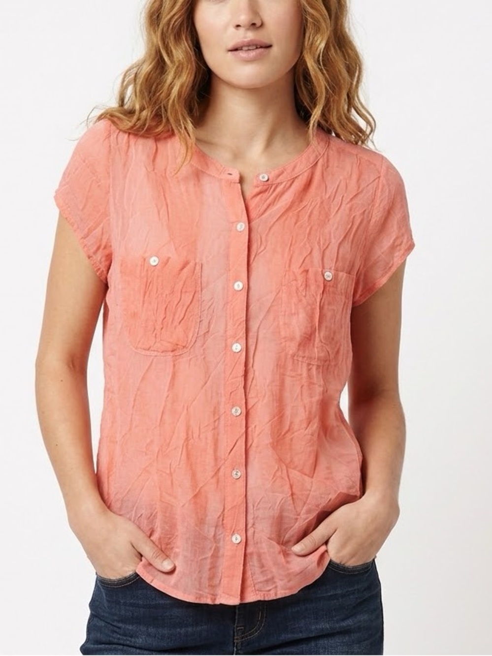 Free People We The Free Spellbound Top Short Sleeve Boho Coral Orange Large